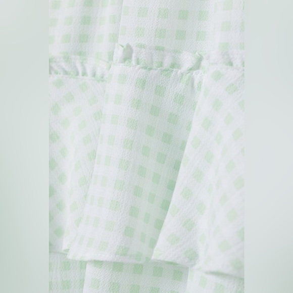 H&M green & white checkered tiered dress - Picture 2 of 7